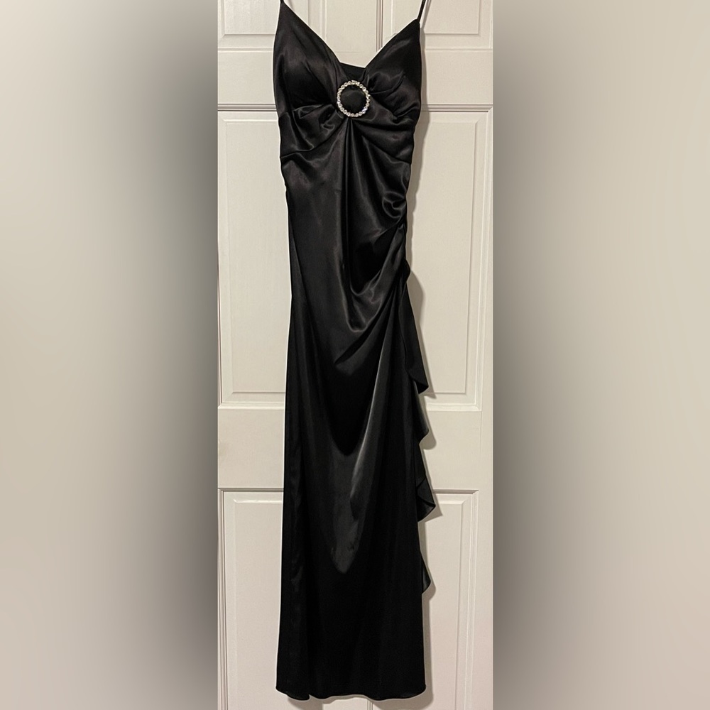 Full length, size 5 black evening gown with spaghetti straps